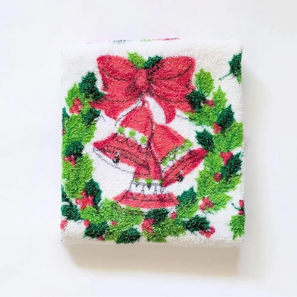 Vintage Christmas Hand Towel with Bells and Holly